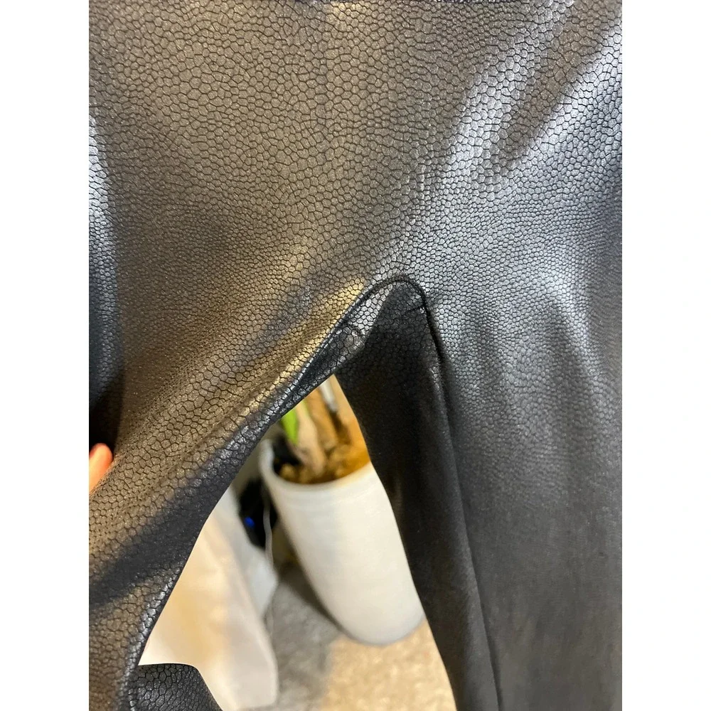 Spanx Womens Faux Leather Crackle Leggings Black High Rise Slim Fit Large L